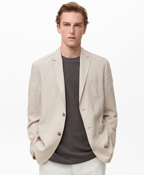 マンゴ メンズ アウター ジャケット・ブルゾン ブレザー リネン MANGO Men's Slim-Fit Linen Suit Blazer Ecru エクリュ