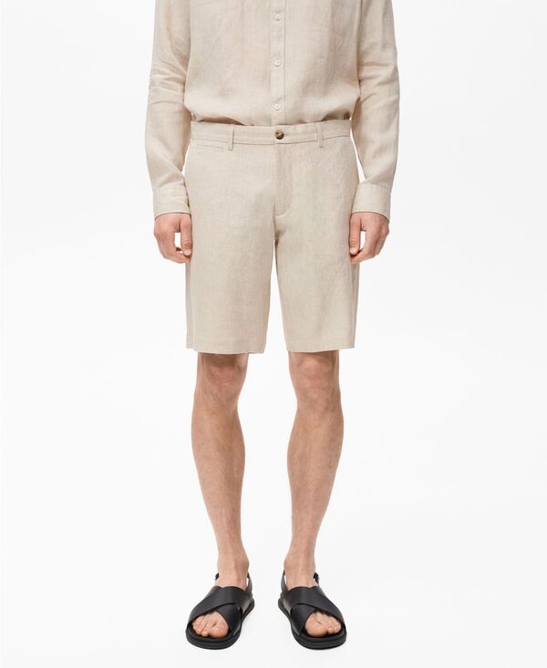 マンゴ メンズ ボトムス ハーフパンツ・ショーツ ショートパンツ リネン MANGO Men's Slim-Fit Linen Bermuda Shorts Ecru エクリュ