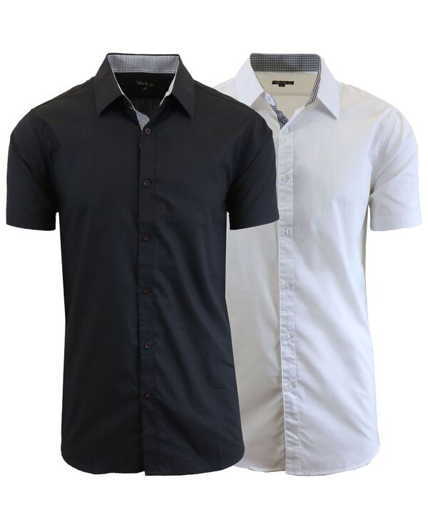 ギャラクシーバイハルビック メンズ トップス シャツ スリムフィット ダウン Galaxy By Harvic Men's 2-Pack Slim Fit Button-Down Shirt Black White ホワイト