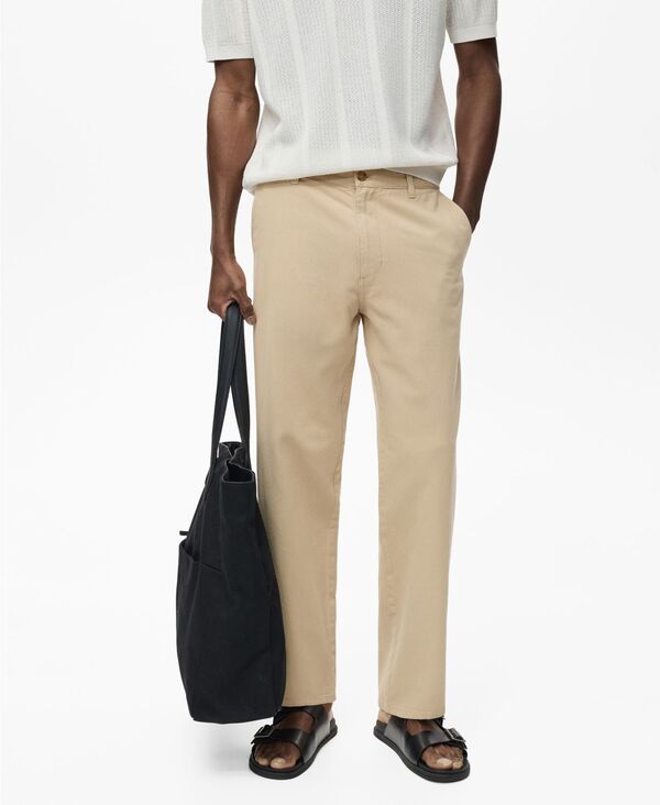 マンゴ メンズ ボトムス デニムパンツ コットン リネン ジーンズ MANGO Men's Cotton-Linen Blend Regular-Fit Jeans Beige ベージュ｜ReVida 店