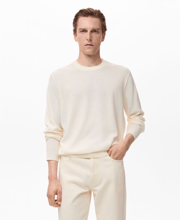 マンゴ メンズ アウター ニット・セーター ニット MANGO Men's Fine-Knit Sweater Ivory White ホワイト