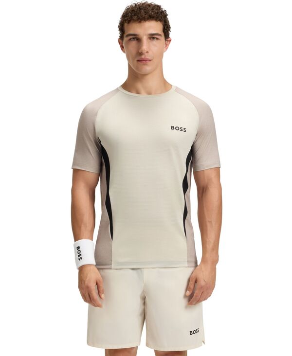 ヒューゴボス メンズ トップス Tシャツ メッシュ シャツ ジャージー Hugo Boss Men's Slim-Fit Mesh Jersey T-Shirt Open White ホワイト|ReVida 店