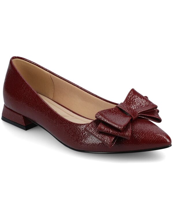 【送料無料】 ジュルネ コレクション レディース パンプス シューズ Women's Ophelia Bow Low Block Heel Dress Flats Oxblood Croco画像