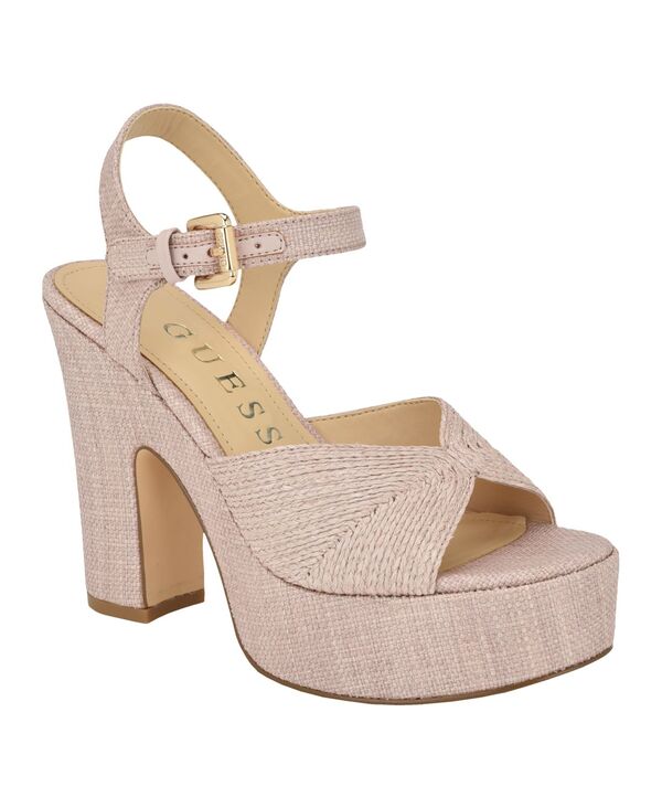 ゲス レディース シューズ サンダル プラットフォーム ヒール GUESS Women's Saylin Woven Block Heel Platform Sandals Light Pink ピンク