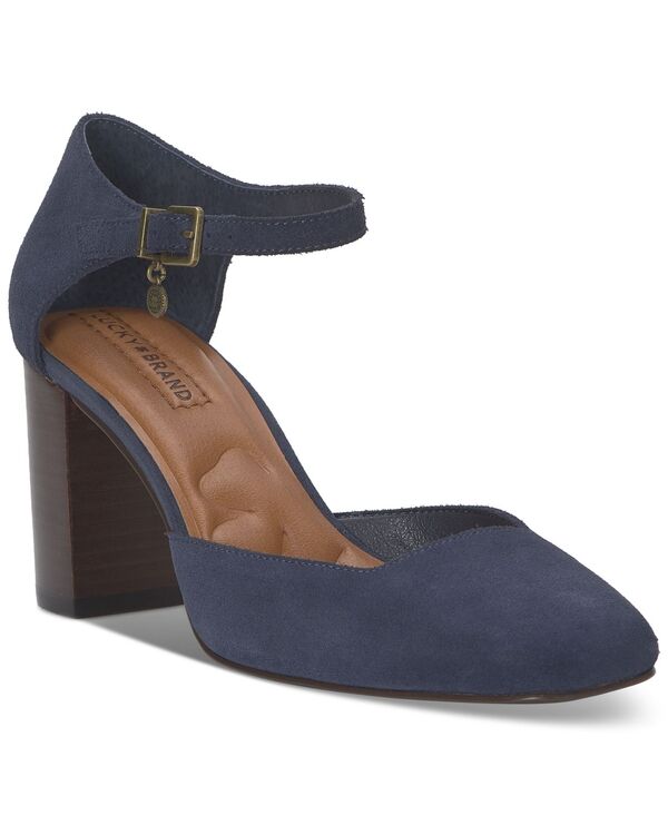 ラッキーブランド レディース シューズ パンプス ヒール Lucky Brand Women's Kanira Square-Toe Stacked Heel Pumps Navy Blazer Oiled Suede ネイビー