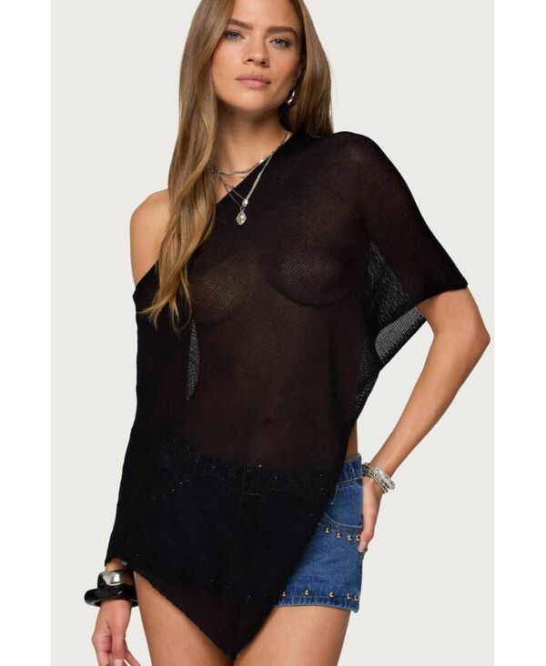 アディクテッド レディース トップス シャツ アシンメトリー ニット Edikted Women's Azalia Asymmetric Knit Poncho Black ブラック