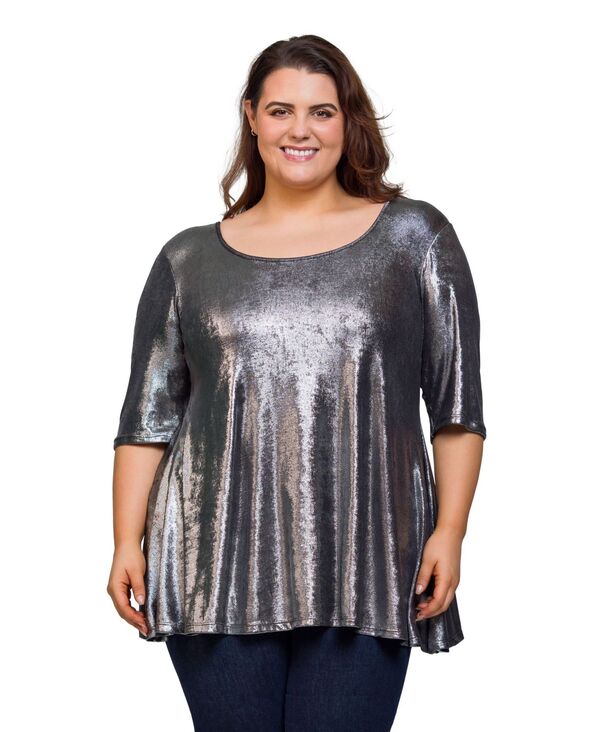 24 セブンコンフォート レディース トップス シャツ プラスサイズ 24seven Comfort Apparel Plus Size Scoop Neck Flared Tunic Top Silver シルバー