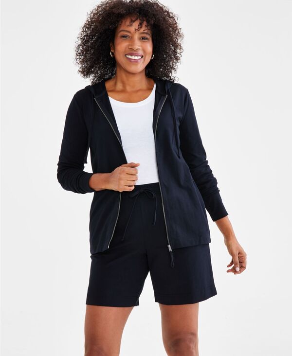 スタイルアンドコー レディース アウター パーカー・スウェット スウェット シャツ Style & Co Women's Zip-Front Hooded Sweatshirt PP-4X Deep Black ブラック｜ReVida 店 7,860円