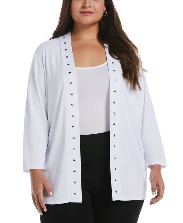 ラファエラ レディース アウター ニット・セーター プラスサイズ セーター カーディガン Rafaella Plus Size Open Front Cardigan Sweater White ホワイト