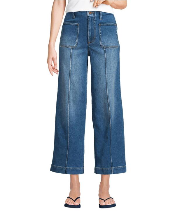ランズエンド レディース ボトムス デニムパンツ ワイドレッグ デニム ジーンズ Lands' End Women's Recover Denim High Rise Patch Pocket Extra Wide Leg Crop Jeans Indigo tide blue インディゴ
