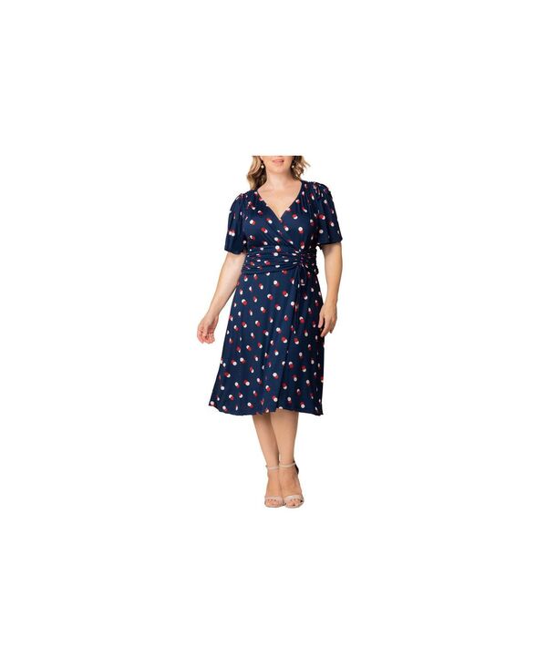 キヨナ レディース トップス ワンピース プラスサイズ ギャザー Kiyonna Plus Size Jemma Ruched Tie Dress Navy dot duo ネイビー