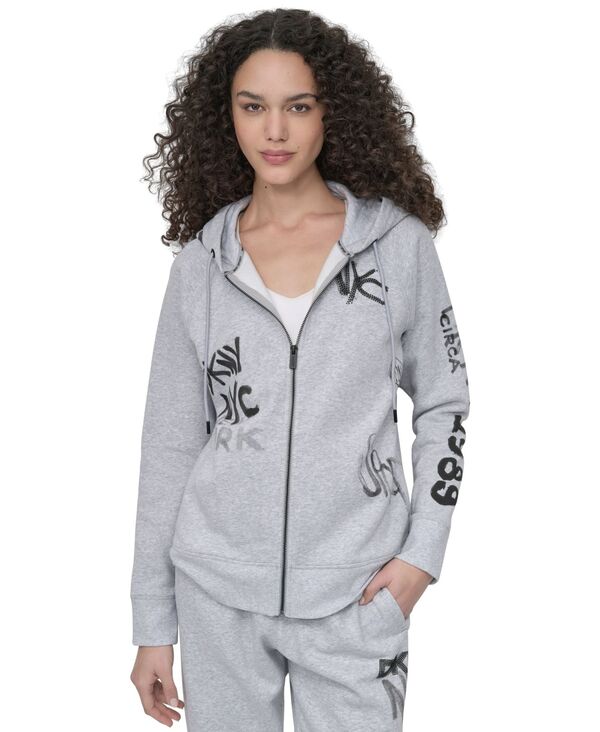 ダナ キャラン ニューヨーク レディース アウター パーカー・スウェット ロゴ パーカー DKNY Women's Graffiti Logo Full-Zip Hoodie Pearl Grey Heather パール