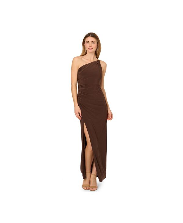 アドリアナ パペル レディース トップス ワンピース ワンショルダー Adrianna Papell Women's One-Shoulder Slim Column Gown Chocolate チョコレート