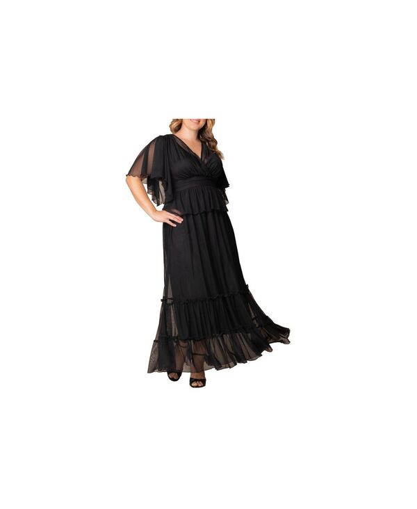 キヨナ レディース トップス ワンピース ティアード プラスサイズ メッシュ Kiyonna Plus Size Graceful Tiered Mesh Gown Onyx