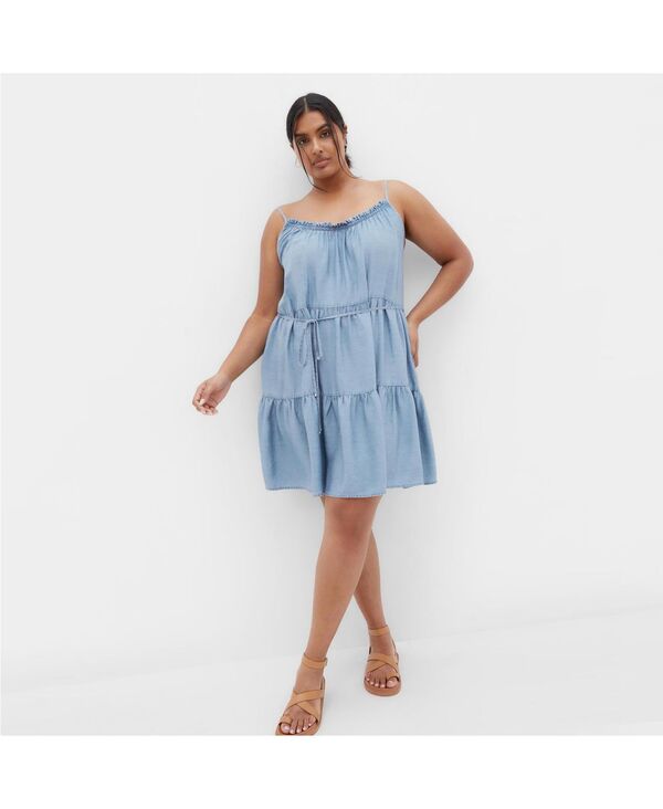 シティーシック レディース トップス ワンピース ミニワンピース プラスサイズ ミニ CITY CHIC Women's Plus Size Sweet Tiers Mini Dress Light wash