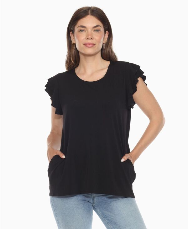 ホワイトマーク レディース トップス シャツ フリル White Mark Women's Ruffle Sleeve Solid Top Black ブラック｜ReVida 店 8,495円