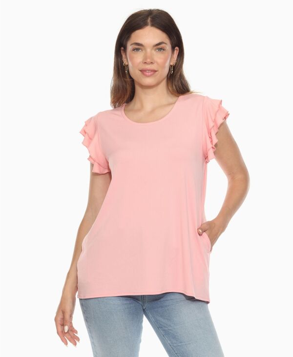 ホワイトマーク レディース トップス シャツ フリル White Mark Women's Ruffle Sleeve Solid Top Pink Tie Dye ピンク|ReVida 店