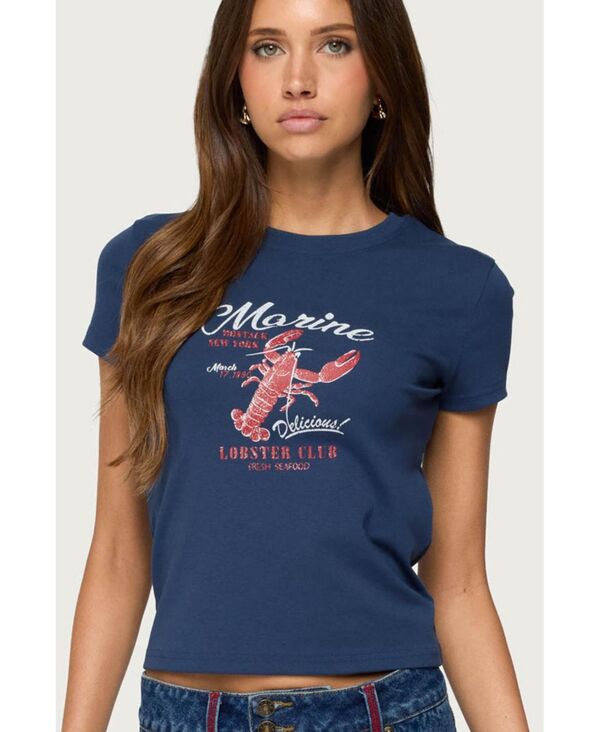 アディクテッド レディース トップス シャツ Edikted Women's Lobster Club T Shirt Blue ブルー