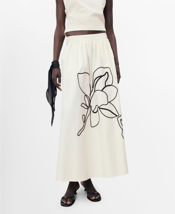 マンゴ レディース ボトムス スカート コットン 刺繍 MANGO Women's Embroidered Cotton Skirt Off White オフホワイト