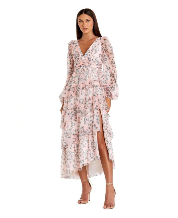 マックダガル レディース トップス ワンピース A ライン ミディワンピース フラワー柄 ミディ フラワー Mac Duggal Women's Elegant Puff Sleeve Floral Midi Dress with A-Line Silhouette and Side Pockets Blush multi ブラッシュ｜ReVida 店 64,240円