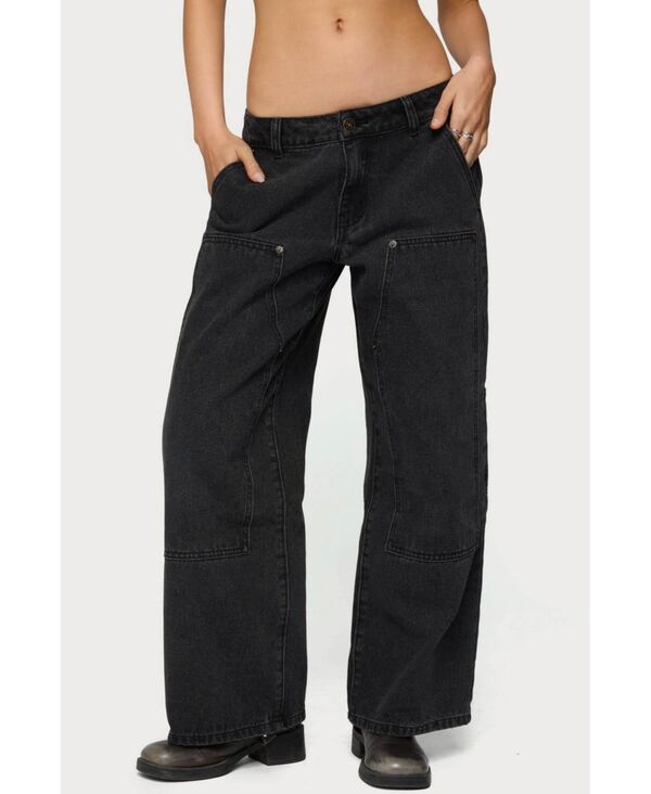 アディクテッド レディース ボトムス デニムパンツ ローライズ ジーンズ Edikted Women's Ayla Low Rise Carpenter Jeans Black-washed ブラック｜ReVida 店 16,775円