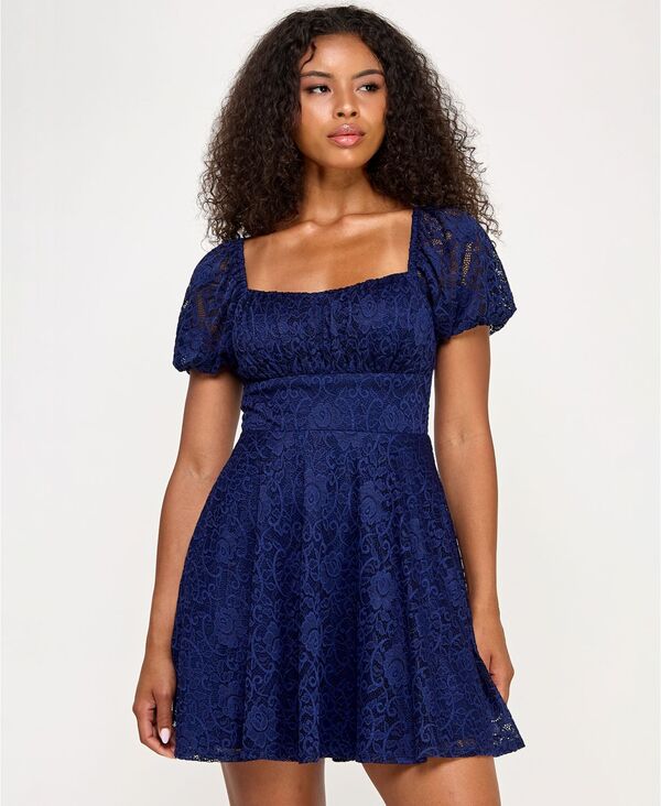 シティー スタジオ レディース トップス ワンピース レース City Studios Juniors' Lace Fit & Flare Dress Navy ネイビー
