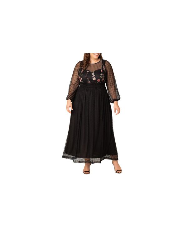 キヨナ レディース トップス ワンピース プラスサイズ Kiyonna Plus Size Mystique Mixed Media Evening Gown Bordeaux blooms|ReVida 店