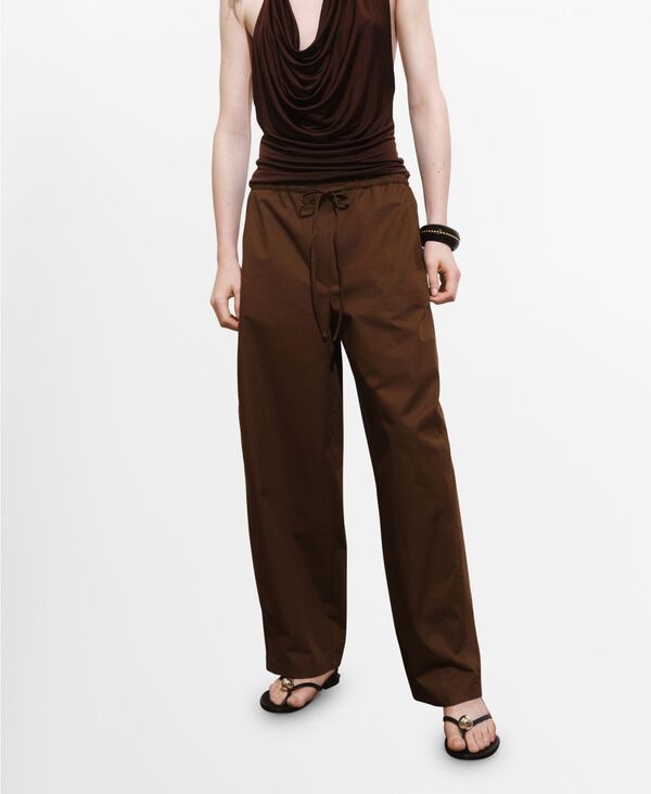 マンゴ レディース ボトムス カジュアルパンツ パンツ コットン MANGO Women's Paper Bag Cotton Pants Brown ブラウン｜ReVida 店