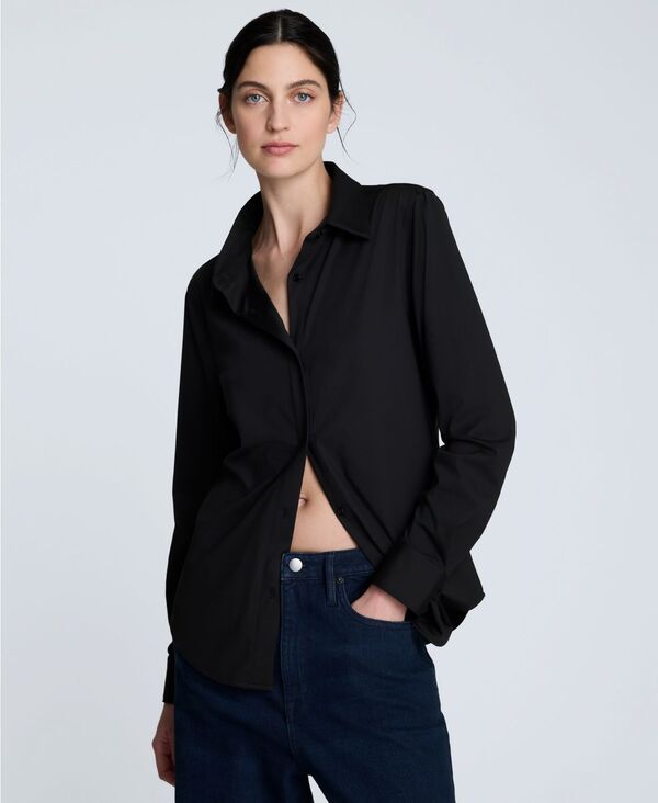 ケネスコール レディース トップス シャツ シルク ジャージー Kenneth Cole Women's Silky Jersey Button-Front Shirt Black ブラック|ReVida 店
