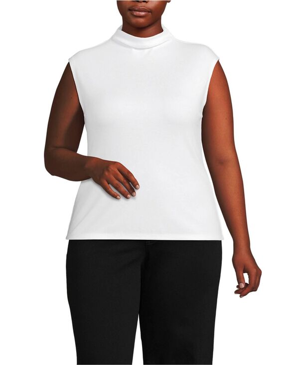 ランズエンド レディース トップス シャツ スタンドネック プラスサイズ キャップ Lands' End Plus Size Cap Sleeve Drapey Rib Fitted Funnel Neck Tank White ホワイト