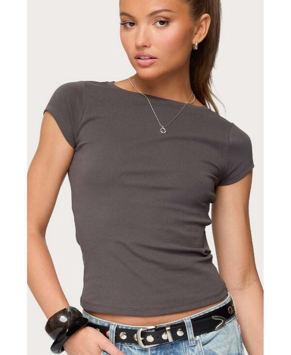 アディクテッド レディース トップス シャツ リブ Edikted Women's Oliana Ribbed Boat Neck T Shirt Dark-gray グレー 7,015円