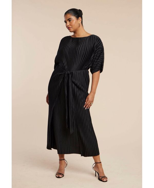 エロクイ レディース トップス ワンピース シャツワンピース シャツ ELOQUII Women's Tie Front Oversized Shirt Dress Black onyx ブラック 15,315円