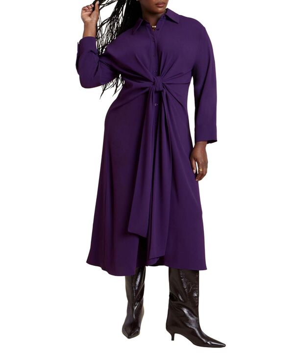 エロクイ レディース トップス ワンピース シャツワンピース シャツ ELOQUII Women's Tie Front Oversized Shirt Dress Purple pennant パープル