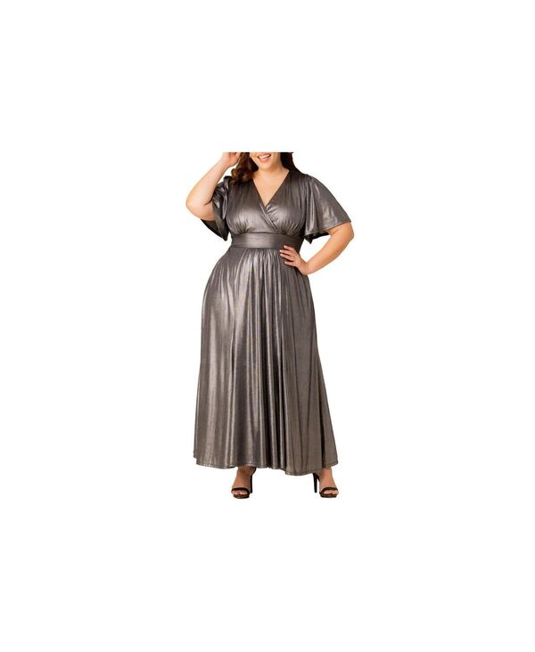 キヨナ レディース トップス ワンピース プラスサイズ トール Kiyonna Plus Size Evania Metallic Evening Gown Pewter ピューター