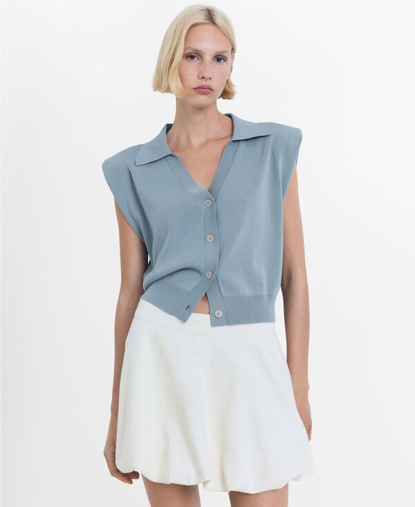 マンゴ レディース アウター ニット・セーター ベスト セーター ニット MANGO Women's Fine Knit Shoulder Pad Sweater Vest Blue ブルー