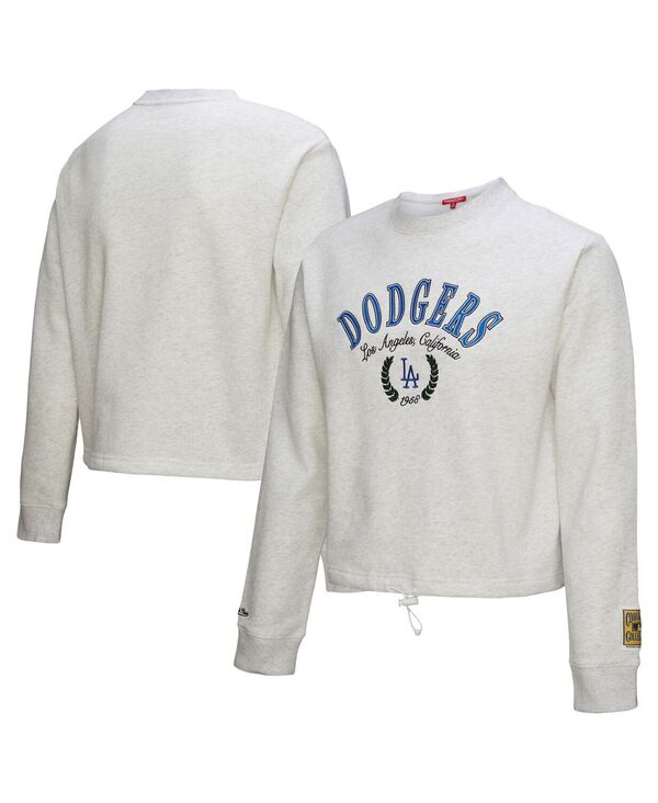 ミッチェル&ネス レディース アウター パーカー・スウェット スウェット シャツ クロップド Mitchell & Ness Women's Heather Gray Los Angeles Dodgers Cropped Toggle Pullover Sweatshirt Heather Gray Navy グレー｜ReVida 店