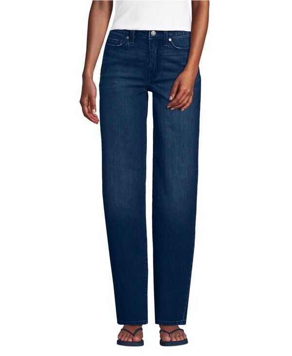 ランズエンド レディース ボトムス デニムパンツ ストレート デニム ジーンズ Lands' End Women's Soft Denim Mid Rise Relaxed Straight Leg Jeans Dark indigo blue wash インディゴ