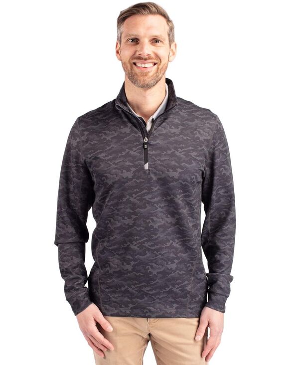 カッターアンドバック メンズ アウター ジャケット・ブルゾン ハーフジップ プリント トール Cutter & Buck Traverse Stretch Eco Camo Print Quarter Zip Mens Big and Tall Pullover Black ブラック