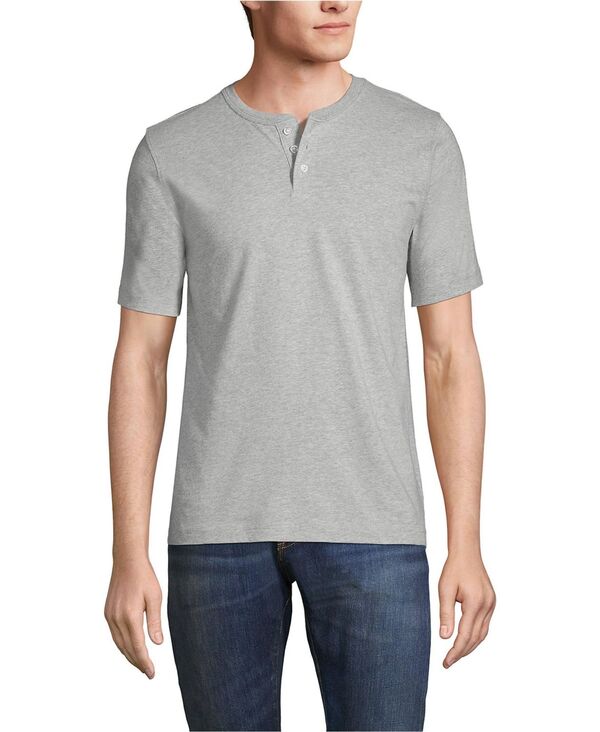 ランズエンド メンズ トップス Tシャツ Lands' End Men's Short Sleeve Super-T Henley T-Shirt Gray heather グレー