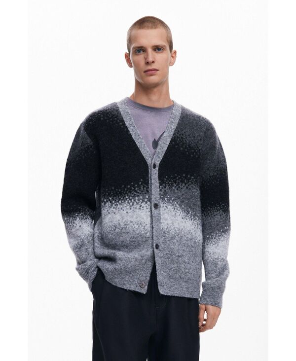 デジグアル メンズ アウター 編み物・プルオーバー ジレー 編み物 Desigual Men\u0027s Ombre knit cardigan Gray 薄墨色