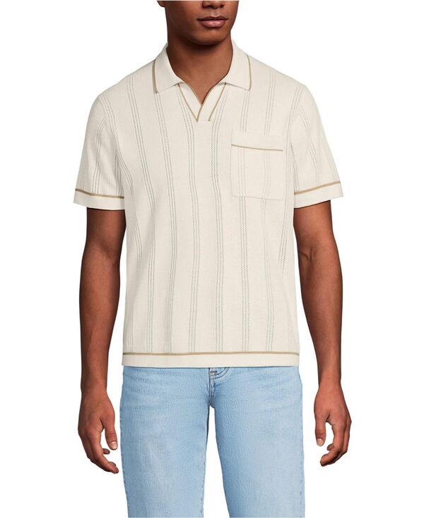 ランズエンド メンズ トップス ポロシャツ セーター Lands' End Men's Short Sleeve Textured Tipped Sweater Polo Ivory latte アイボリー