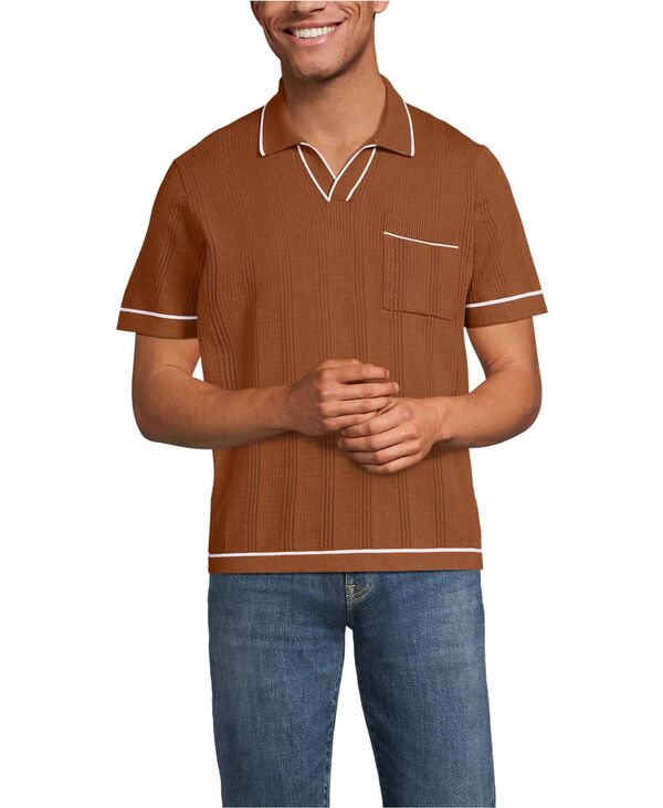 ランズエンド メンズ トップス ポロシャツ セーター Lands' End Men's Short Sleeve Textured Tipped Sweater Polo Rich ginger brown ブラウン