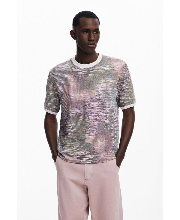 デジグアル メンズ トップス Tシャツ 半袖 Desigual Men's Heathered short-sleeve T-shirt Pink ピンク