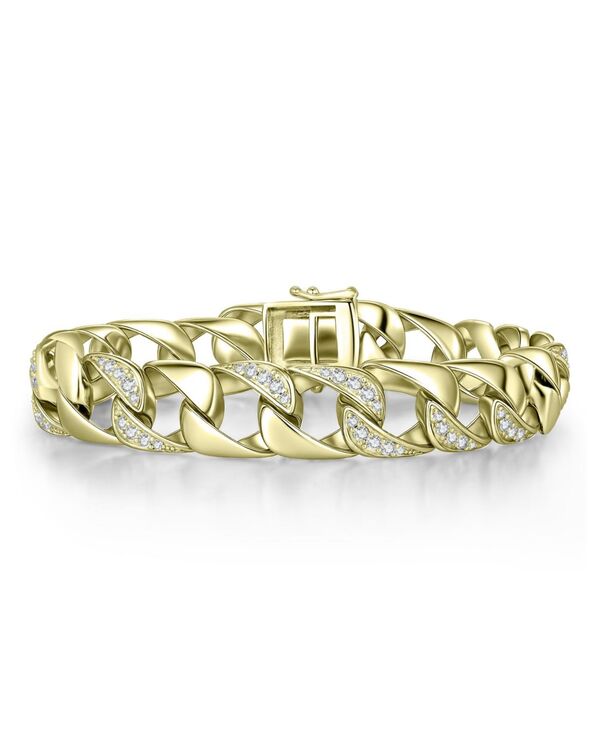 ジュネヴィヴェ メンズ アクセサリー ブレスレット・バングル・アンクレット Genevive Men's Sterling Silver Iced Out Cubic Zirconia Miami Cuban Chain Bracelet Gold ゴールド