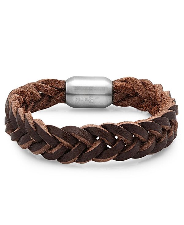 スティールタイム メンズ アクセサリー ブレスレット・バングル・アンクレット レザー STEELTIME Men ’ s Braided Leather Bracelet Brown ブラウン