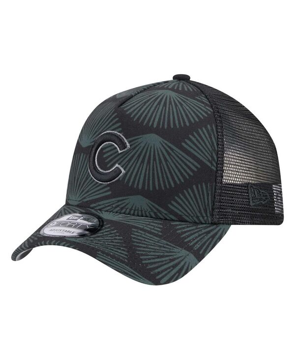 ニューエラ メンズ アクセサリー 帽子 New Era Men's Black Chicago Cubs 9FORTY A-Frame Trucker Adjustable Hat Black ブラック
