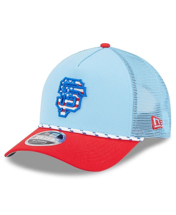 ニューエラ メンズ アクセサリー 帽子 New Era Men's Light Blue/Red San Francisco Giants 2025 Fourth of July 9FORTY A-Frame M-Crown Adjustable Trucker Hat Light Blue Red ブルー|ReVida 店