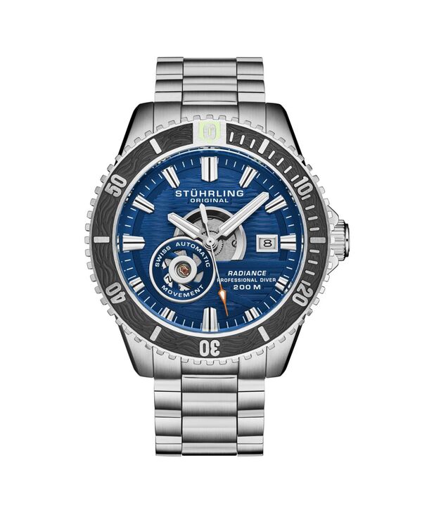ストゥーリング メンズ アクセサリー 腕時計 Tシャツ Stuhrling Men s Watch Model 1013 Swiss Automatic Movement Blue Dial Stainless Steel/Black Bezel 200M Diver Stainless Steel Bracelet Blue ブルー