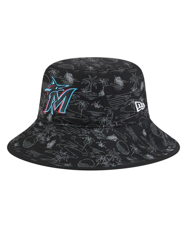 ニューエラ メンズ アクセサリー 帽子 プリント New Era Men's Black Miami Marlins 2025 Spring Training All Over Print Bucket Hat Black ブラック