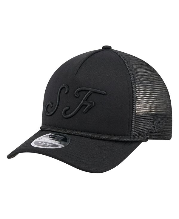 ニューエラ メンズ アクセサリー 帽子 New Era Men's Black San Francisco Giants City Initial 9FORTY A-Frame M-Crown Adjustable Trucker Hat Black ブラック|ReVida 店